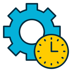 Productivity icon with a clock showing the time and a gear wheel