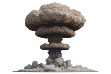 Mushroom cloud explosion smoke destruction isolated on a transparent background