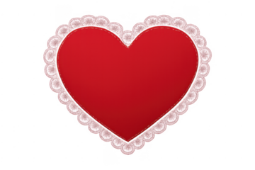 Red heart shape with lace border on transparent background