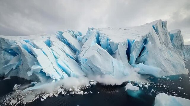 Iceberg Explosion in Cold Ocean Waters.