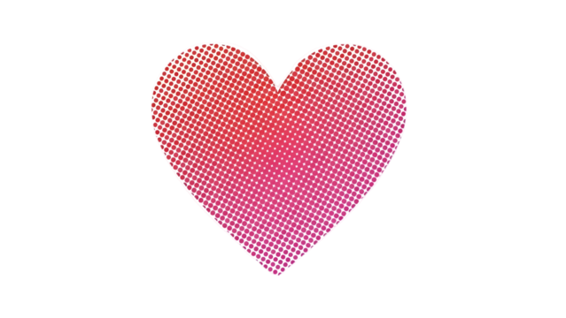 A vibrant pink and red dotted heart shape appears against a stark black background a striking graphic design element - Powered by Adobe