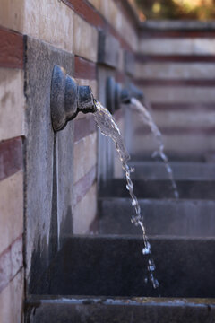 Public mineral hot water fountains. Ancient hot springs in the center of Sofia, Bulgaria. Hot mineral water source available to everyone. One of many springs in Sofia, Serdika district. Healing water