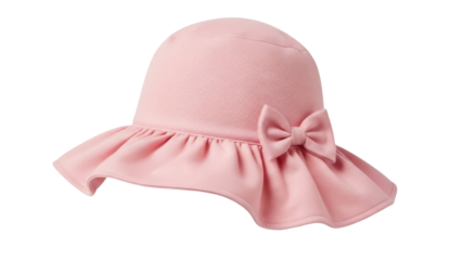 Isolated pink sun hat with brim and bow, protective headwear for kids, sun protection
