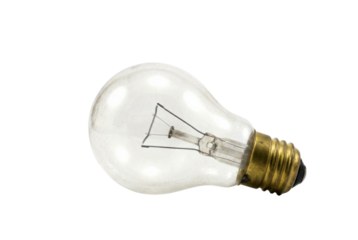A vintage light bulb with a brass base and a delicate filament design.