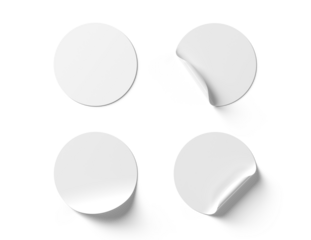 Round stickers isolated on transparent background. Mockup of blank label. 3d rendering