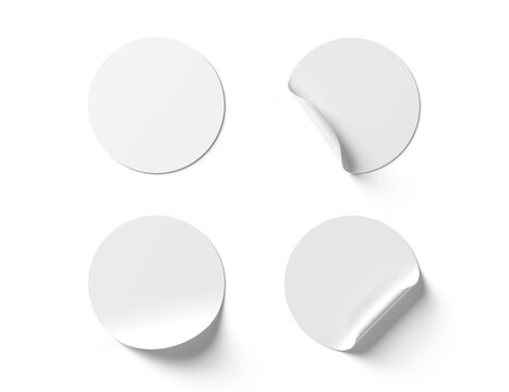 Round stickers isolated on transparent background. Mockup of blank label. 3d rendering