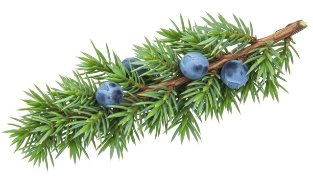 Isolated Juniper branch with blue berries, conifer needles, evergreen foliage and branch - Powered by Adobe