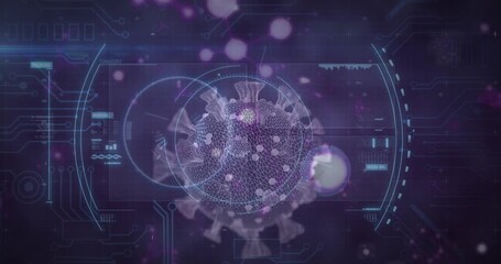 Animation of scope scanning and virus cell over data processing - Powered by Adobe