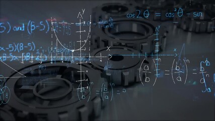 Animation of math formulas over rotating gears - Powered by Adobe