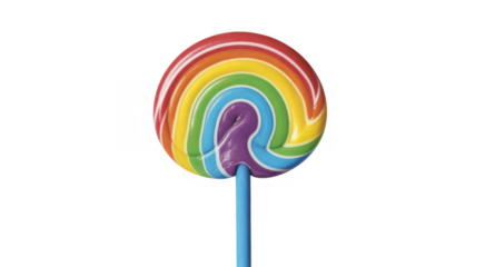 Colorful lollipop on blue stick candy rainbow isolated on a transparent background