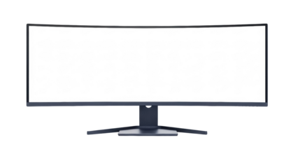 Isolated wide curved monitor screen for desktop setup in front view with thin frame