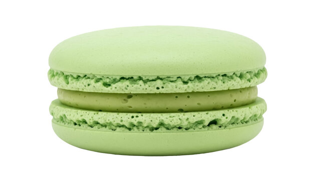 Isolated pastel green macaron dessert, sweet confectionery snack for afternoon tea, delicate flavor