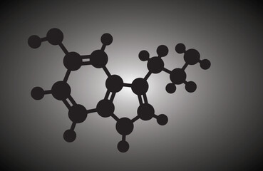 Serotonin molecule silhouette. Hormone of happiness, neurotransmitter. Minimal black chemical structure with soft gray background. Vector illustration