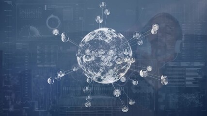 Animation of connections and globe over caucasian female consultant using smartphone - Powered by Adobe