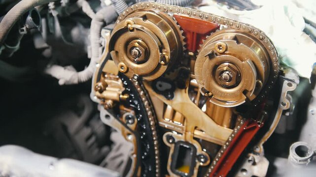 The internal combustion engine, disassembled, repair at car service.