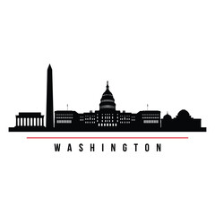 Washington DC skyline with iconic landmarks and monuments silhouette