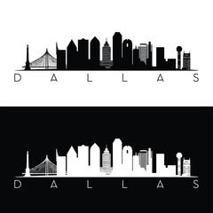 dallas city skyline silhouette in black and white