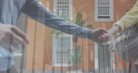 Animation of financial data and graphs over caucasian couple holding hands - Powered by Adobe