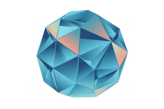 Blue geometric polyhedron facets isolated on a transparent background - Powered by Adobe