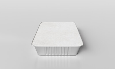 흰색 종이 뚜껑이 있는 알루미늄 호일 식품 용기 목업 Aluminum Foil Food Container with White Paper Lid Mock up