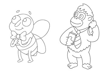 Fototapeta premium Adorable Bee And Gorilla Cartoon Characters, Business Animals Vector Illustration For Kids