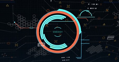 Animation of data processing round scope scanning over stock market on black background - Powered by Adobe