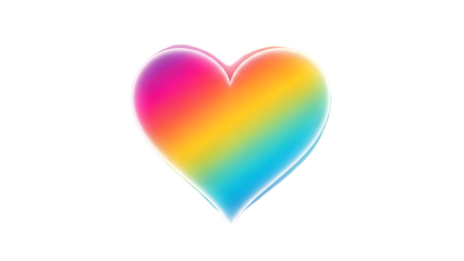 A radiant heart shape glows with a vibrant rainbow gradient against a stark black background