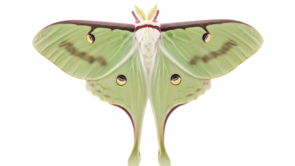 Isolated Luna moth, a beautiful big butterfly with long tails, isolated on a clean background