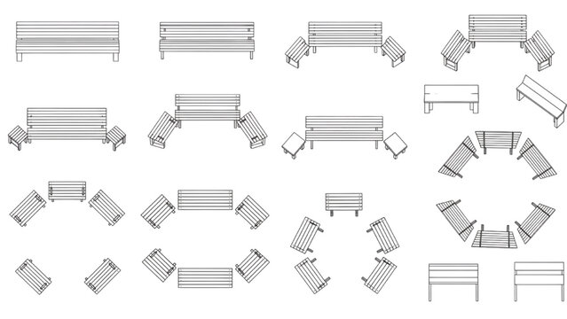 Vector Top View Bench CAD Block Set for Urban Park and Landscape Plans