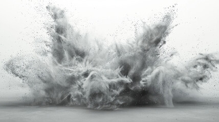 Abstract Grey Powder Explosion on White Background powder explosion grey abstract dust burst cloud