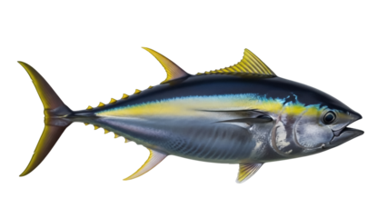 Isolated tuna fish swimming, fresh seafood catch, blue ocean predator, healthy food source