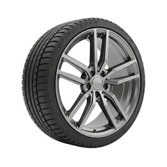 Obraz premium A sleek car tire with a silver rim on a transparent background