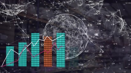 Animation of globe and warehouse over data processing - Powered by Adobe