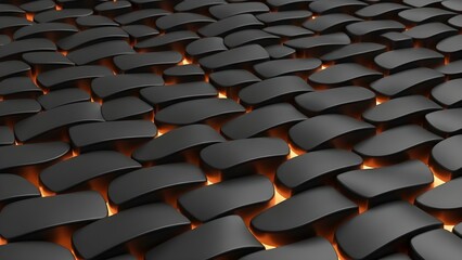 Fototapeta premium Modern black tiles with glowing orange lights creating dynamic pattern