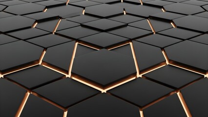 Modern black hexagonal tiles with glowing orange edges