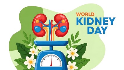 World kidney day awareness illustration with healthy kidney and scale