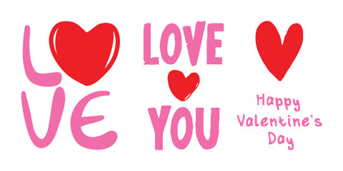 Love You Handwritten Valentine Typography. Happy Valentine&rsquo;s Day Love Illustration