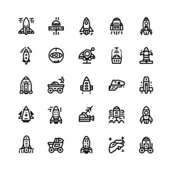  Future Space Tourism and Rocket Transport Line Art Set.