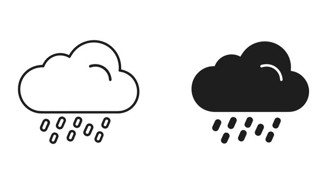 Rain Cloud Weather Icons - Black and White Illustration