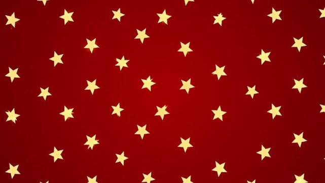 Red festive background with repeating golden star pattern creating holiday celebration texture for decorative and creative design use