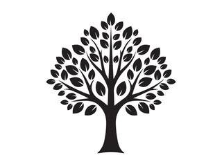 Minimalist tree silhouette with decorative leaves and branches for nature logo