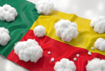 Benin Flag and Cotton, Symbol of Economic Prosperity