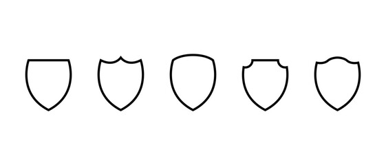 Shield outline icon set collection. Security, defense, and protection badge symbol. Editable stroke