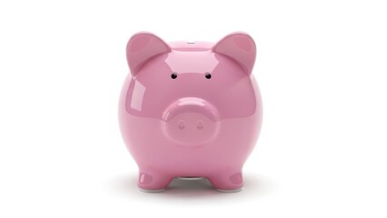 Obraz premium Pink ceramic piggy bank with a clean studio lighting on a white background for savings and financial planning.