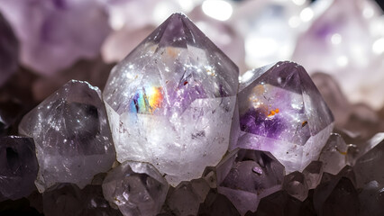 Vibrant amethyst crystals with rainbow hues in close-up view