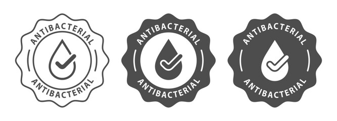 Antibacterial logos stamp set. Graphic signs isolated on white background. Vector illustration