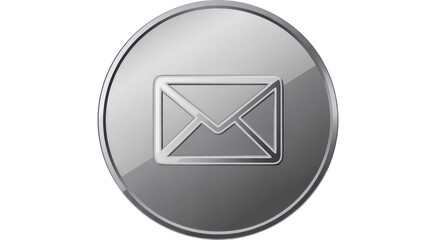 Silver email on circle communication digital isolated on a transparent background