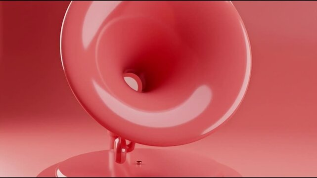A red liquid forming a spherical shape as it drips from a circular opening, captured from a slightly elevated viewpoint