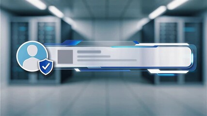 Sleek horizontal social media lower third bar sliding from left. Features profile placeholder, verified badge, white and blue accents. Elegant 4K animation on transparent background. - Powered by Adobe