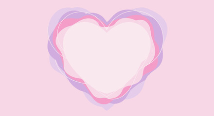 Abstract heart-shaped frame with pastel color layers and white outlines on a soft pink background.